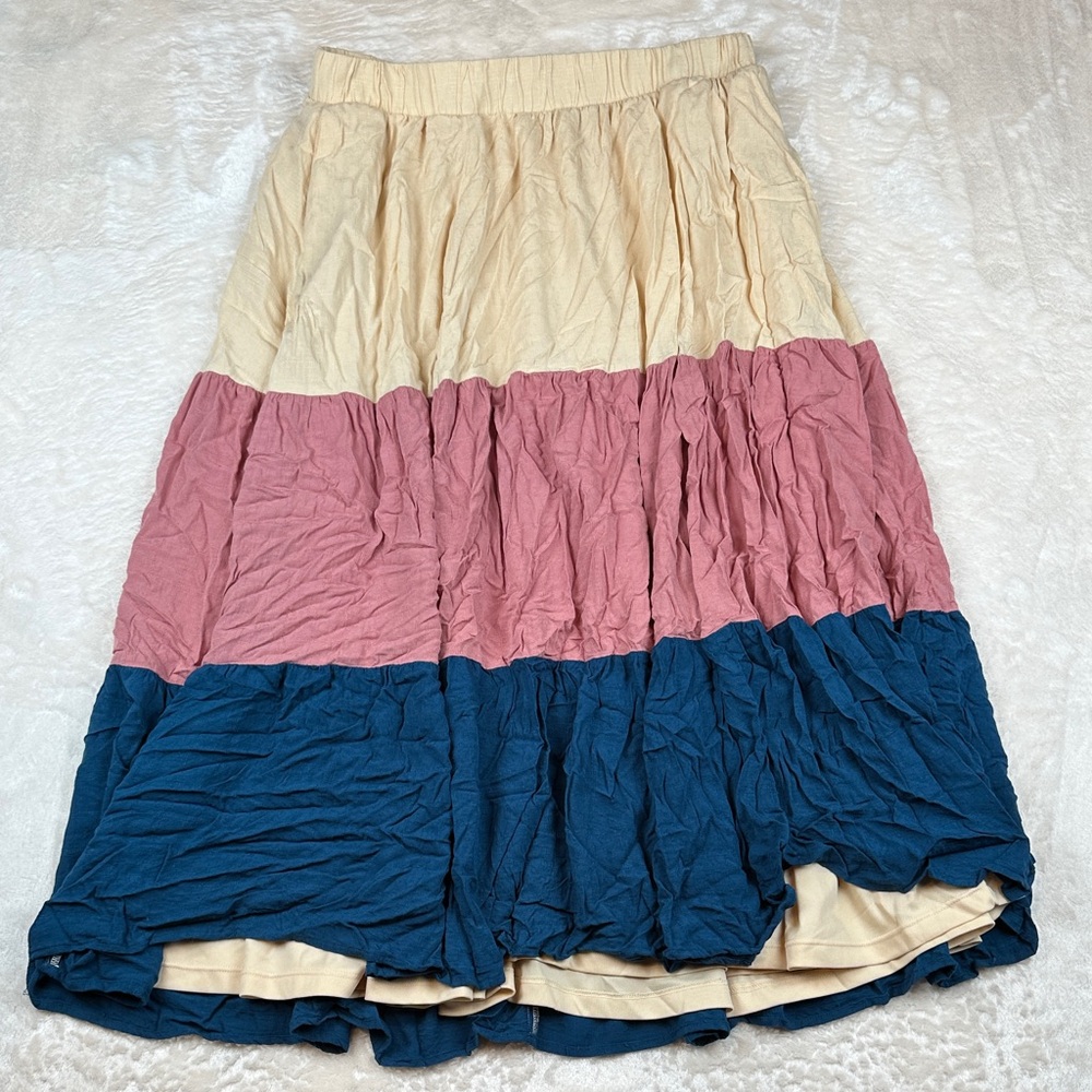 torrid Cream, Dusty Rose & Navy Tiered Lined Maxi Skirt